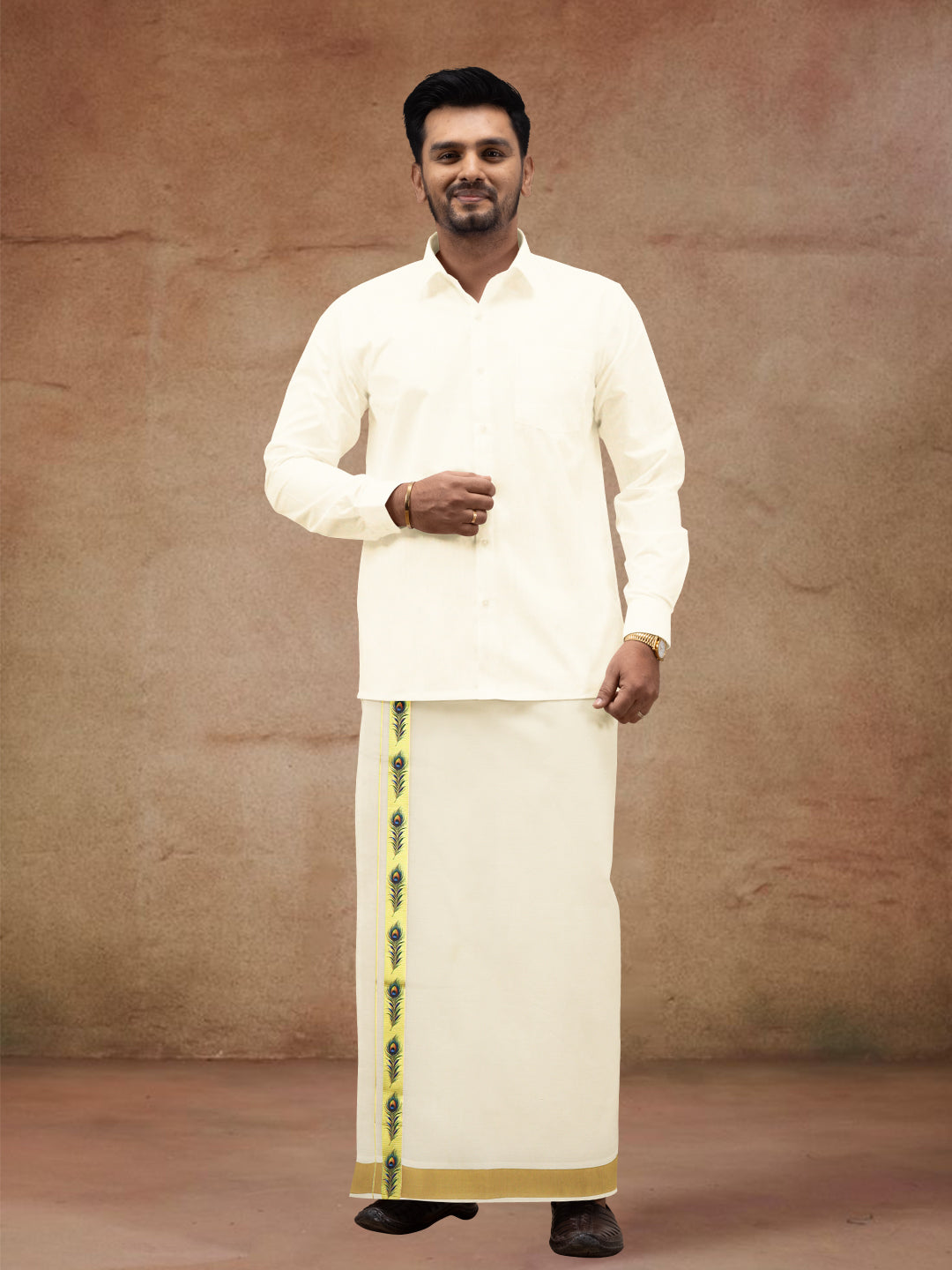 Men Kora Cotton Double Layer Dhoti with Double Side Fancy Jari Border PR12