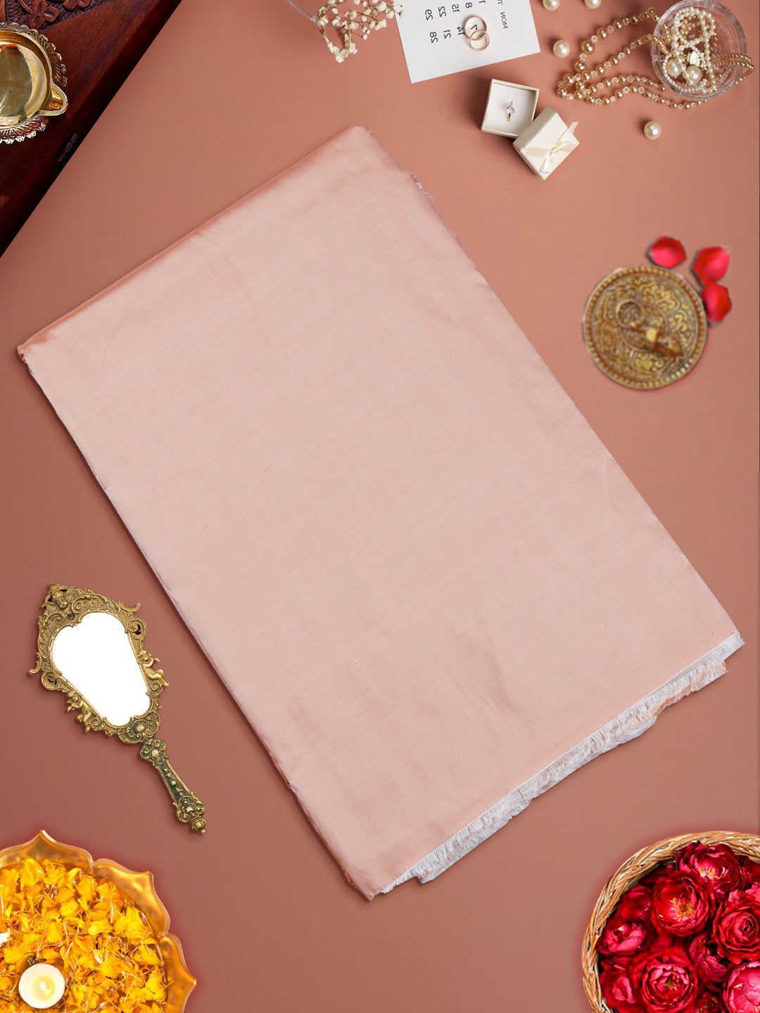 Mens Plain Peach Pure Silk 10 Meter Shirt Fabric-View one