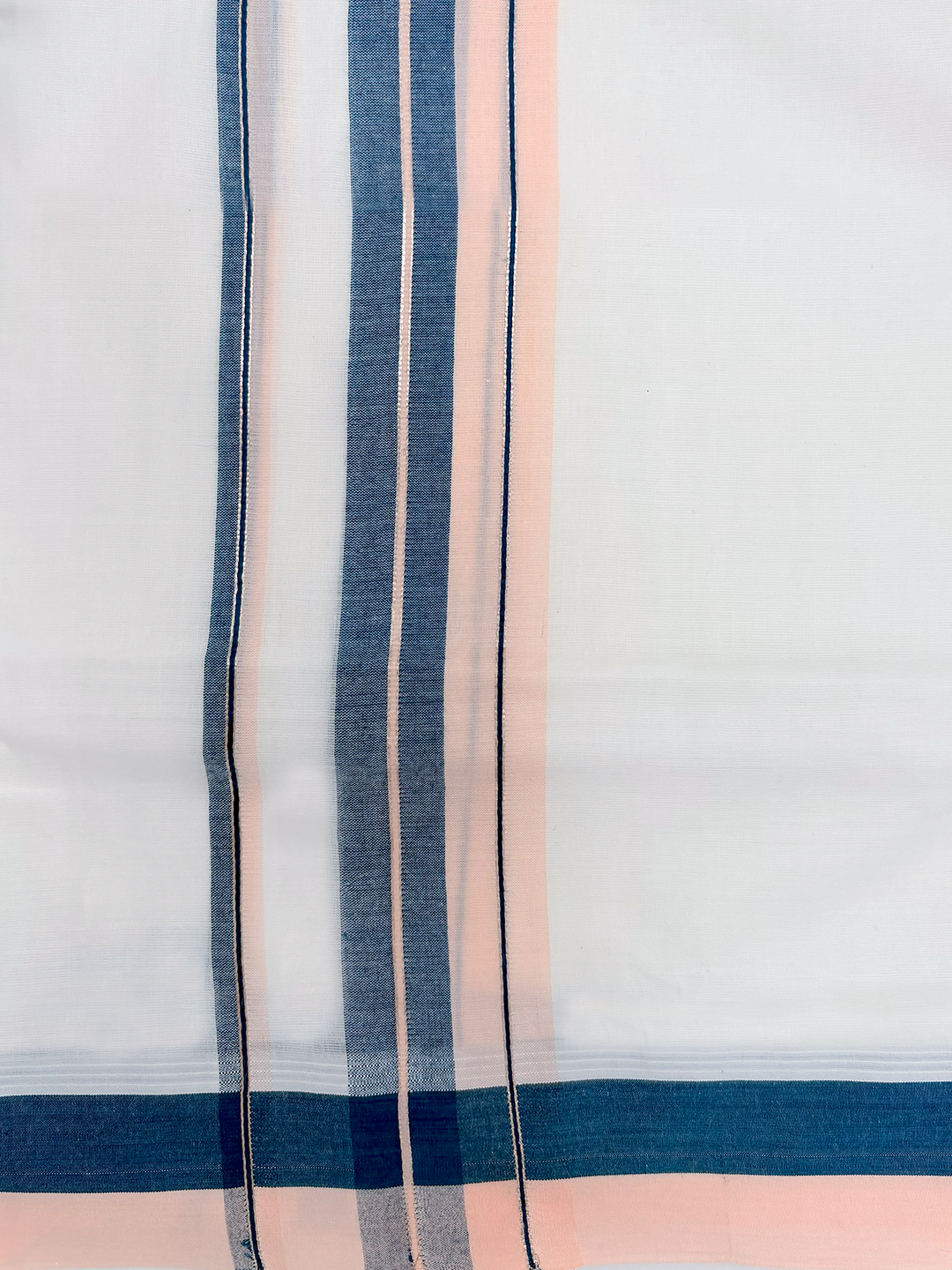 Double Layer 100% Cotton White Dhoti With Colour Jari Border - EJF31