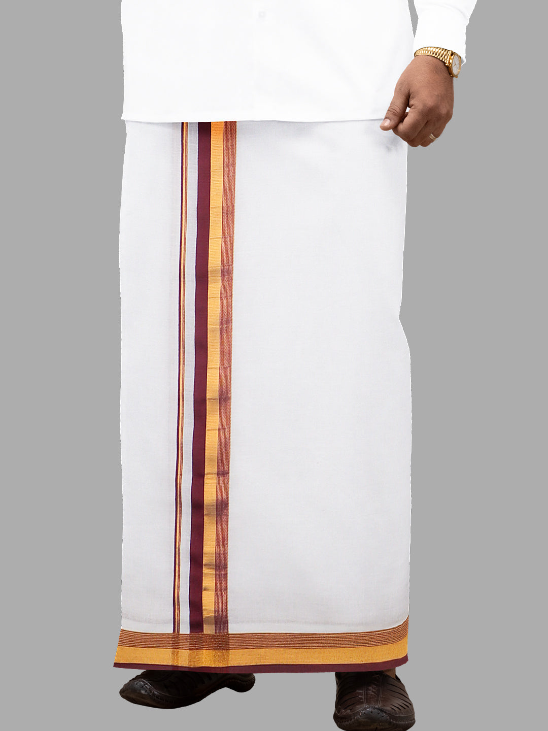 Mens Purple Fancy Jari Border Double Dhoti Ruhan Fancy RF03