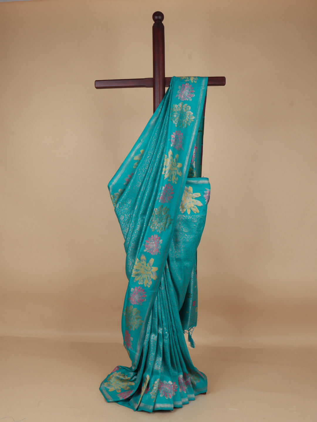 Women Cyan Blue Semi Mysore Silk Saree SS376