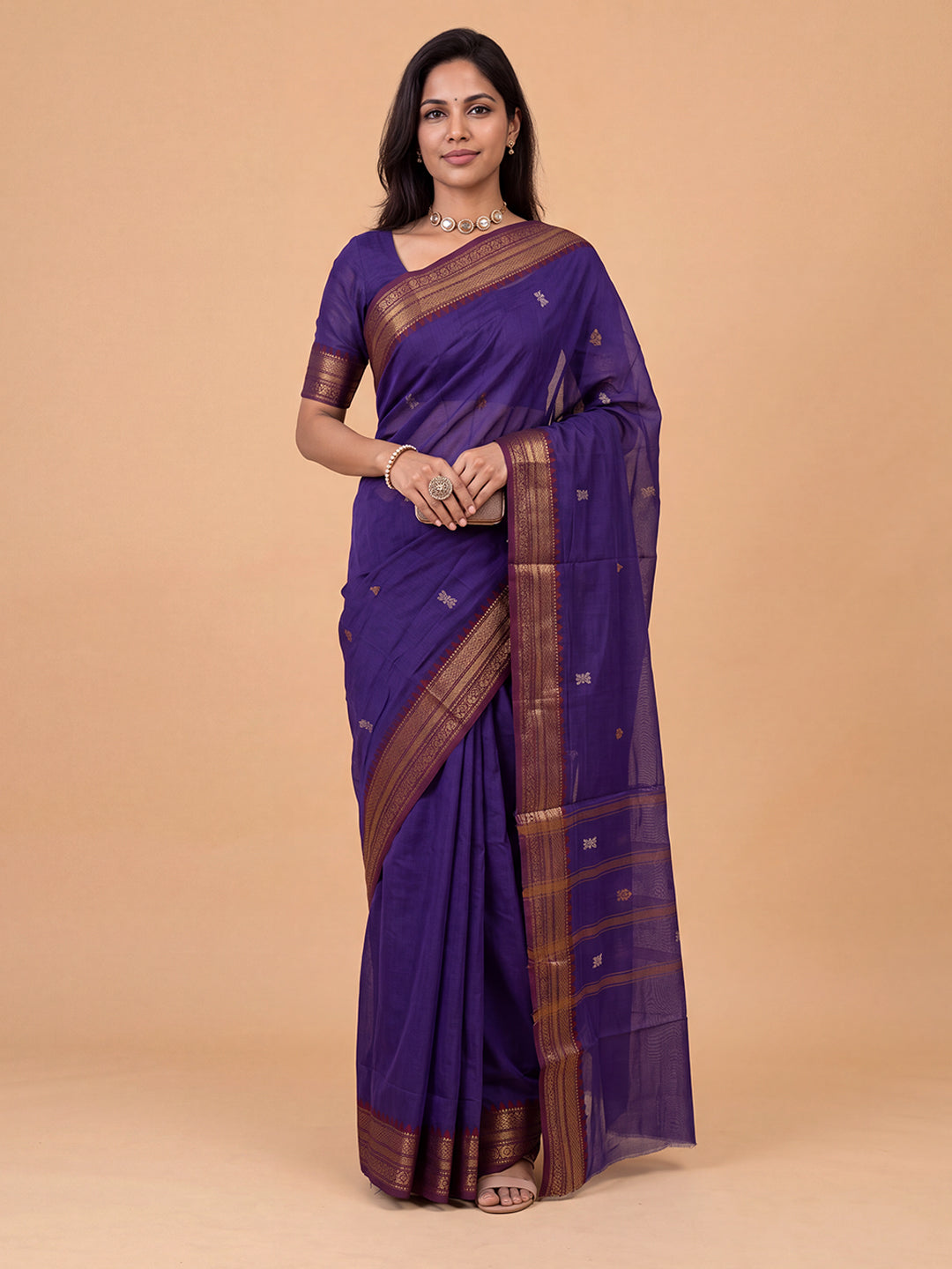 Women Chettinad Cotton Violet Saree CCS11