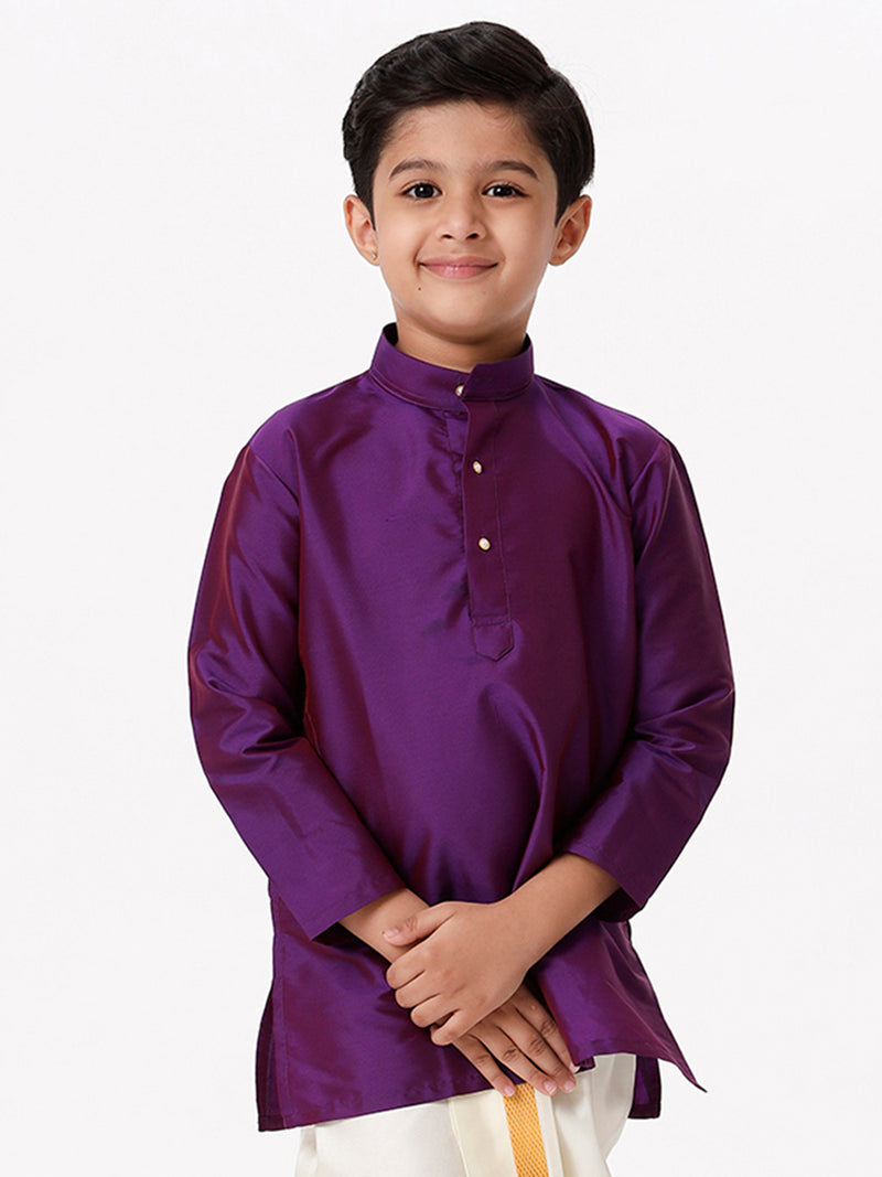 Boys Silk Cotton Full Sleeves Violet Kurta