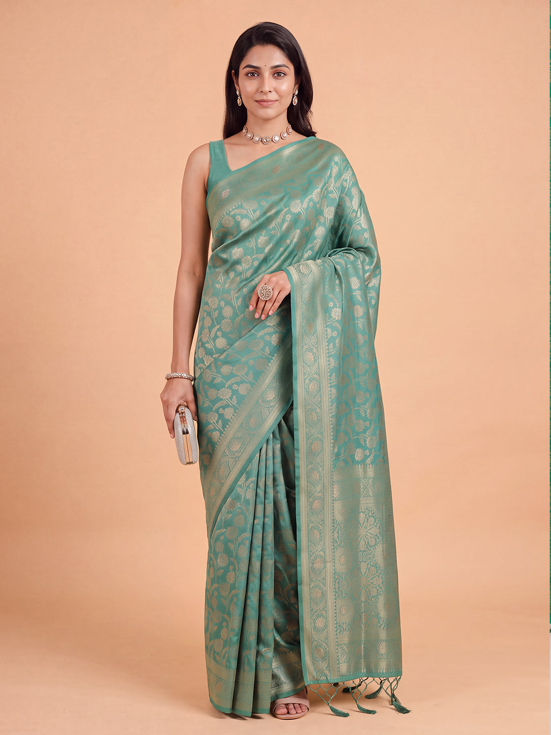 Women Semi Tussar Green Saree ST358