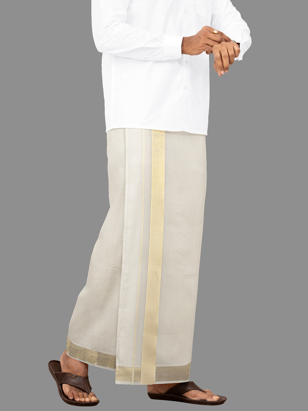 Mens Kora Double Dhoti Gold Jari Border Gold Crown 5435 GC02