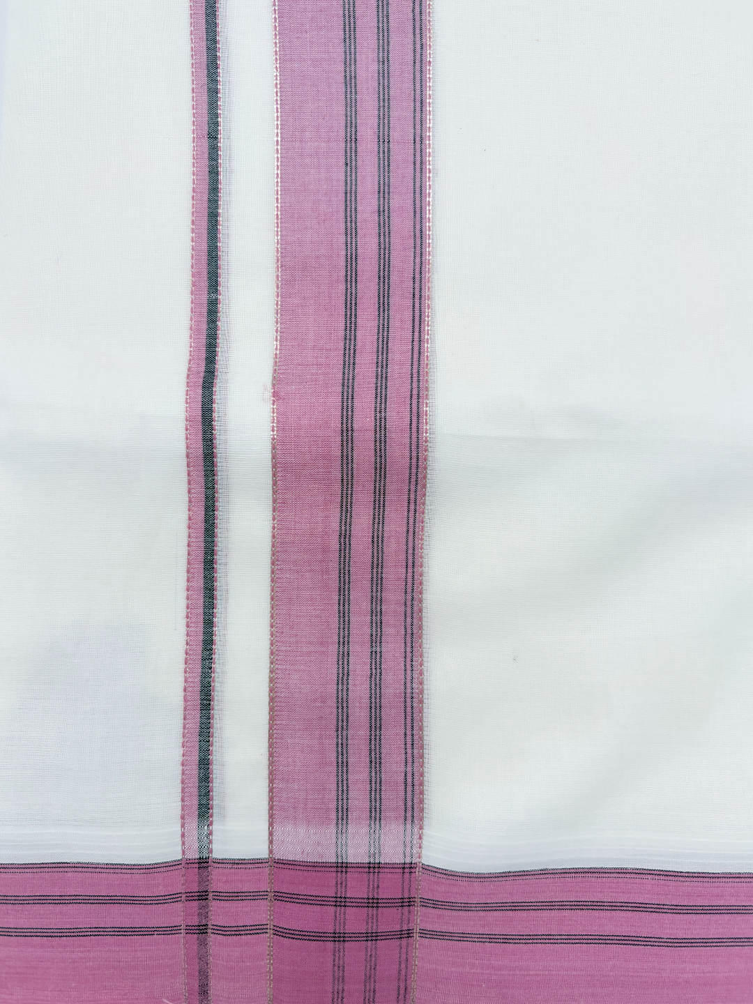 Double Layer 100% Cotton White Dhoti With Colour Jari Border - EJF34