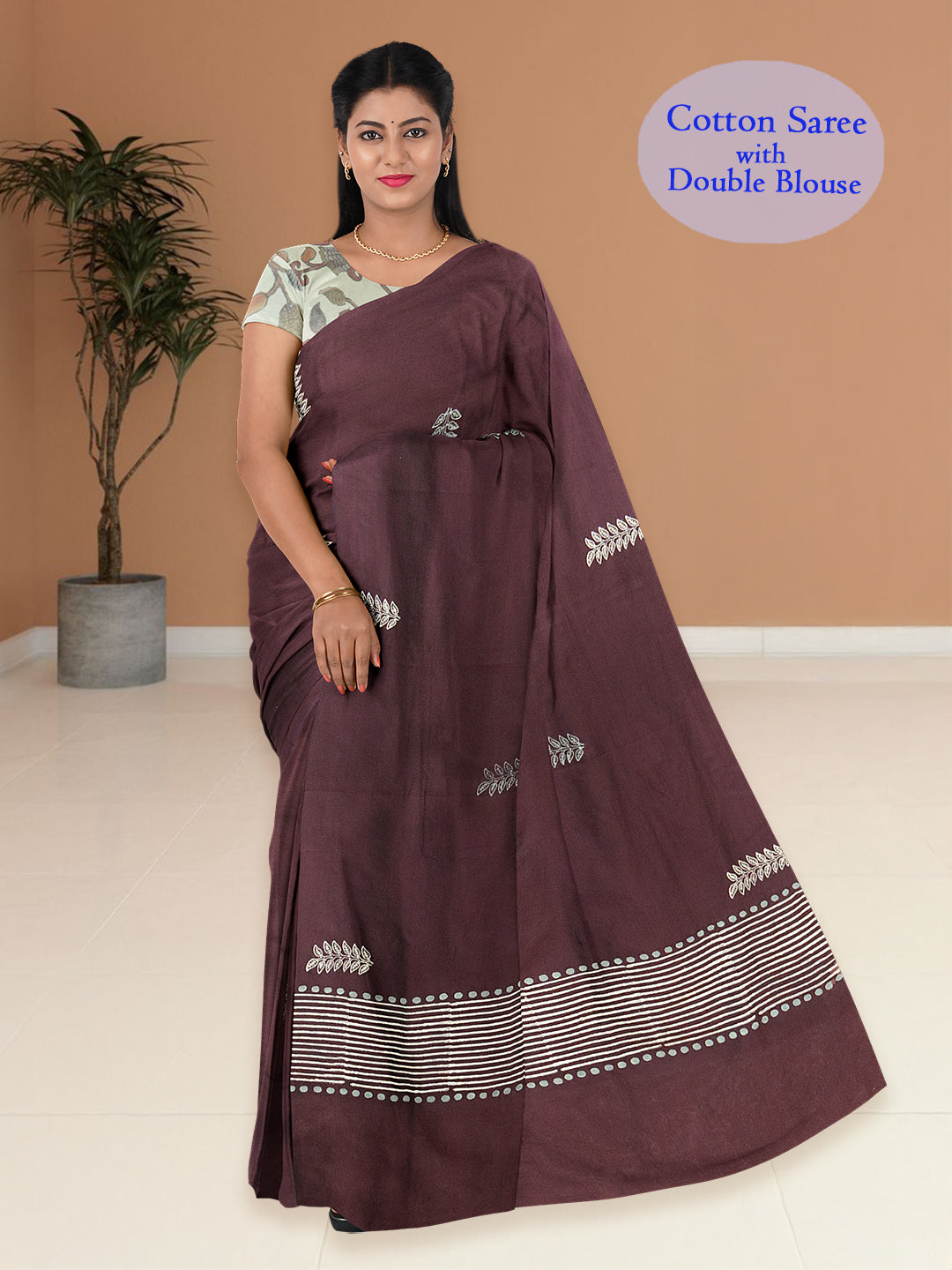 Women Maroon Cotton Saree with Double Blouse PCS208
