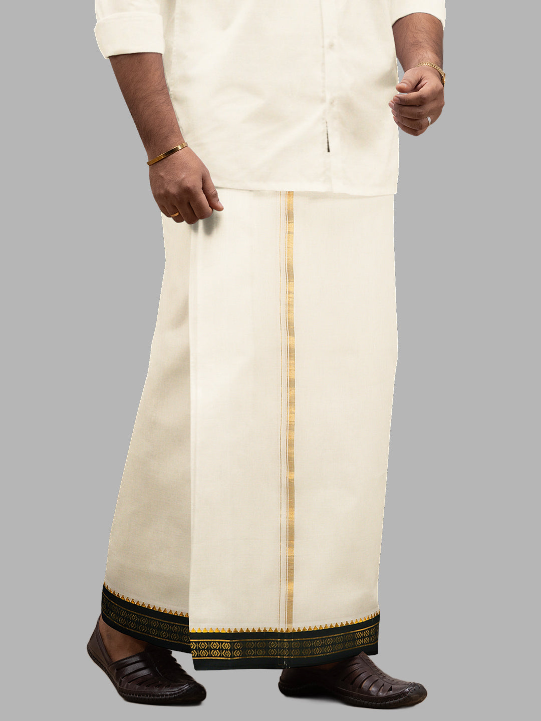 Men Mayilkhan Border Double Layer Devotional Kora Dhoti Cream