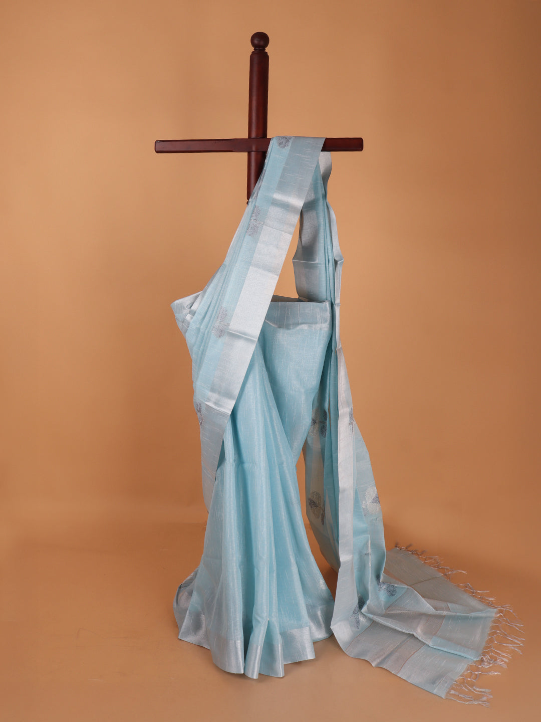 Women Semi Linen Saree Light Blue SL214