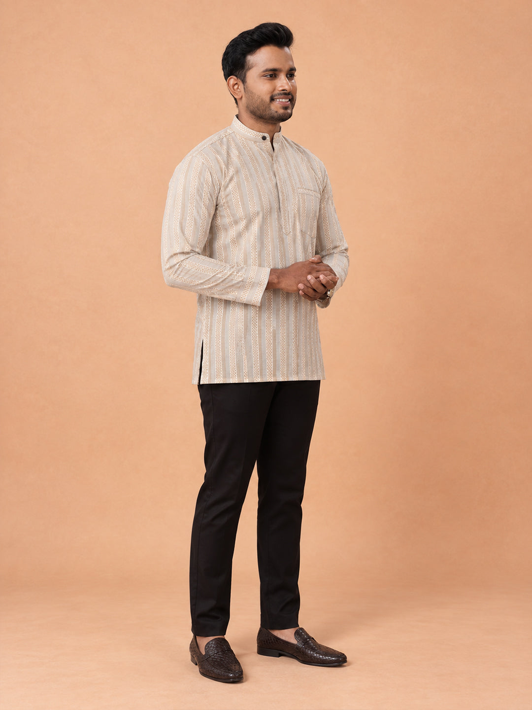 Cotton Short Length Self Design Pocket Kurta Sandal RJ37