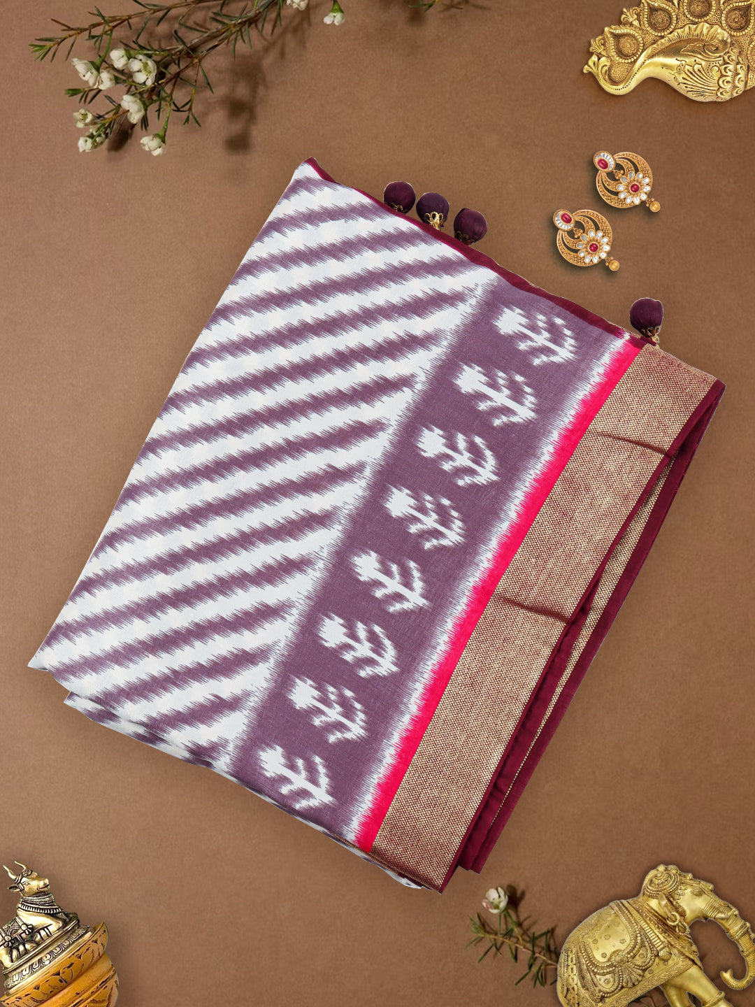 Women Art Silk Printed Purple Saree AS07