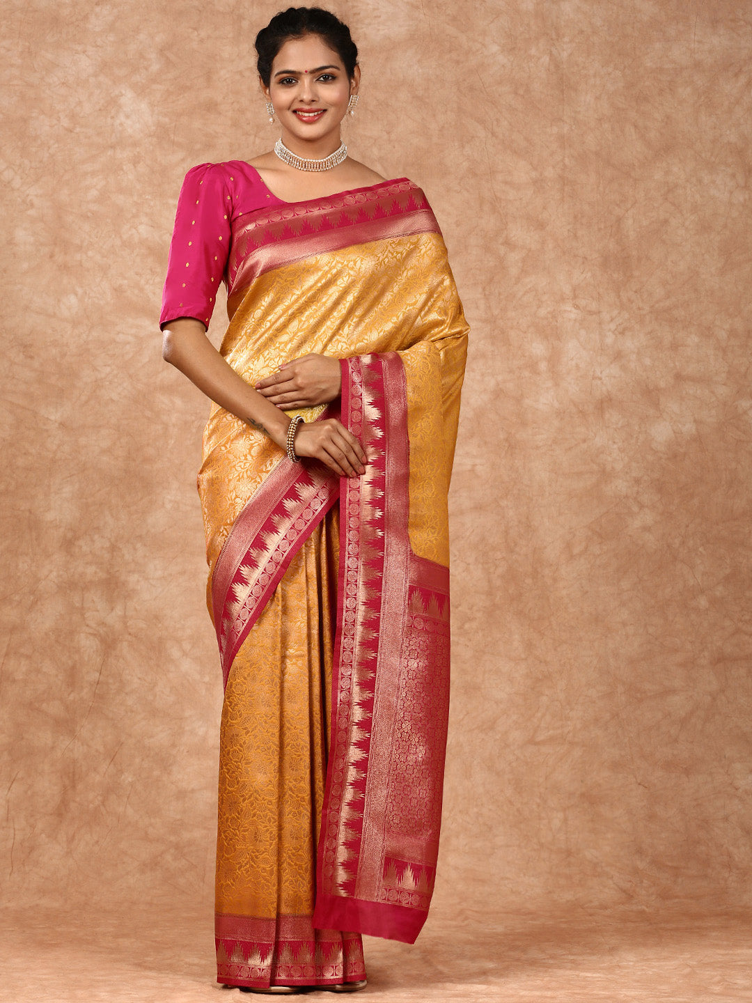 Women Semi Silk Saree Yellow SS212