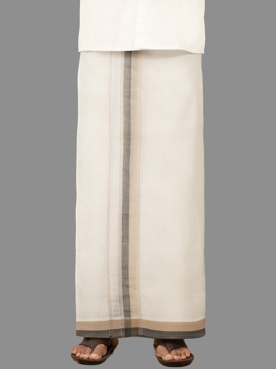 Men Grey Fancy Jari Border Kora Double Dhoti Harmony Fancy