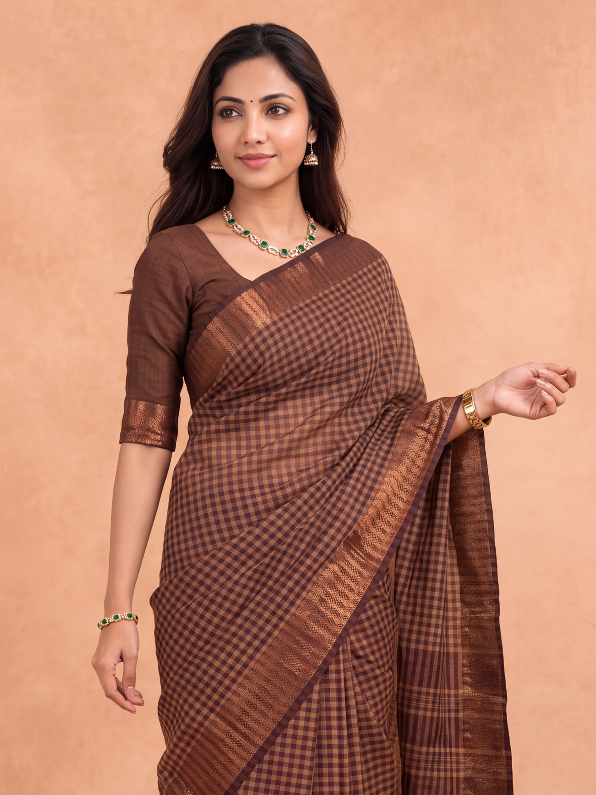 Women Chettinad Cotton Maroon with Orange Saree CCS13