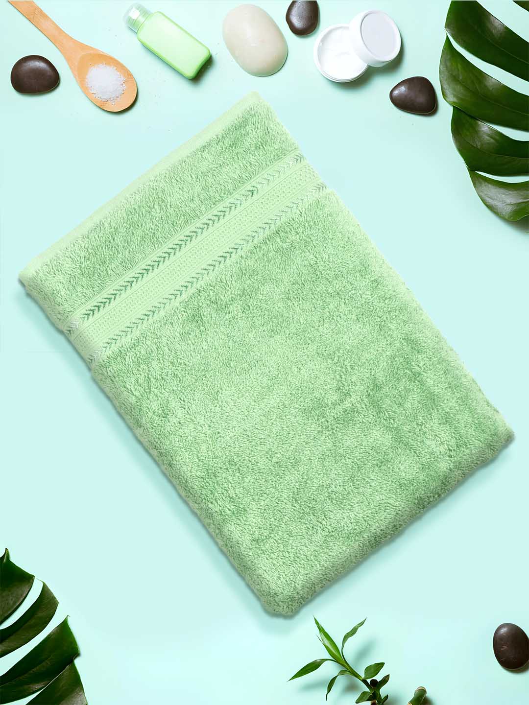 Premium Soft & Absorbent Cotton Bamboo Light Green Terry Bath Towel BC2