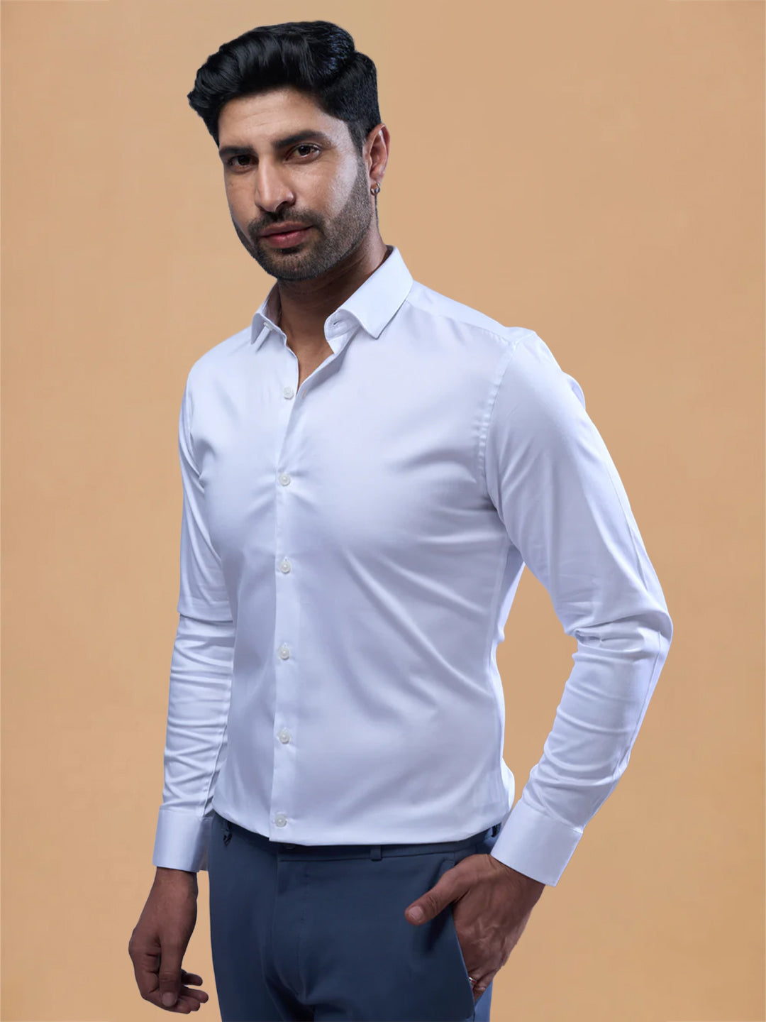 Stretch Cotton White Shirt – 2 Way Comfort