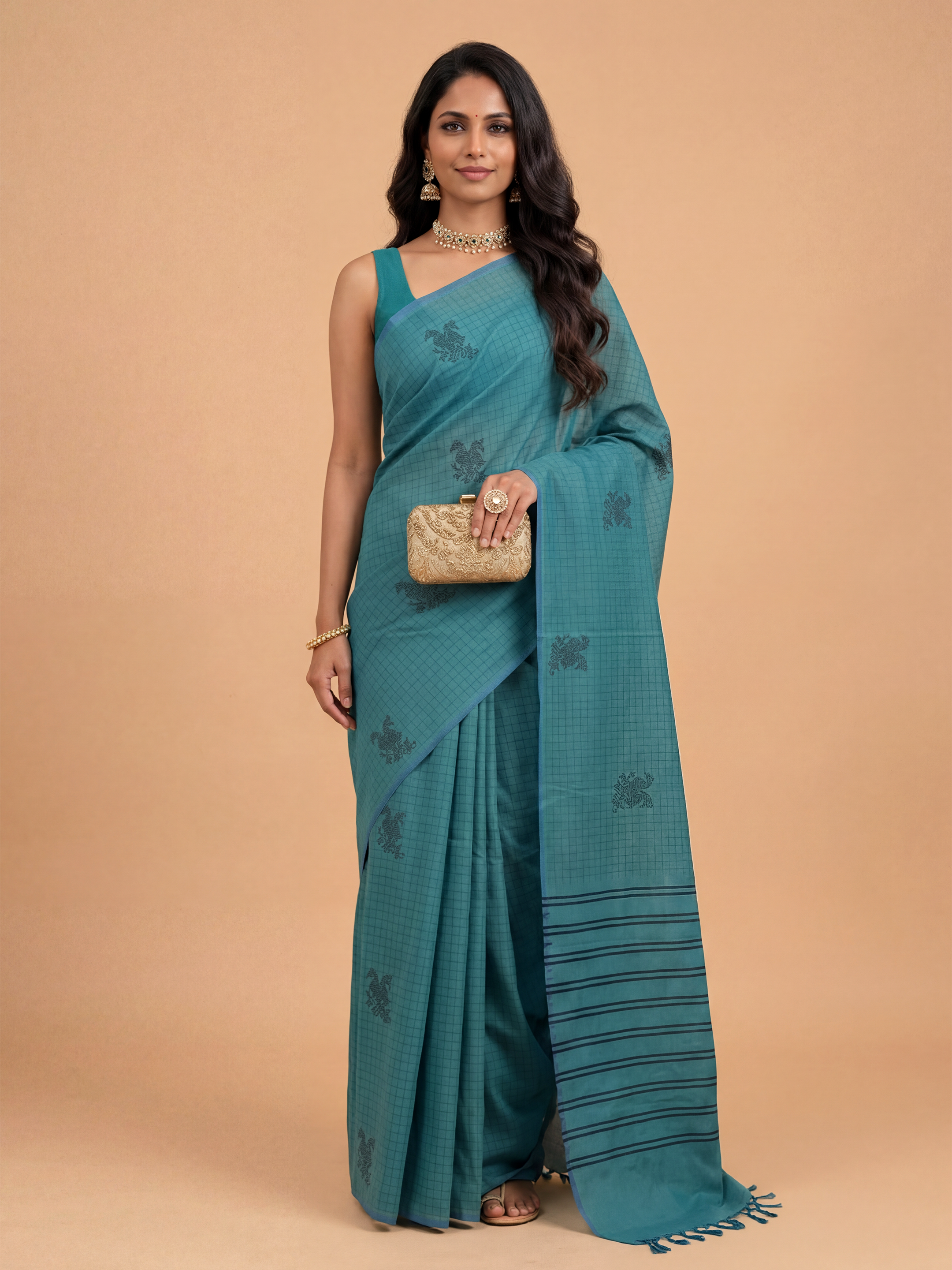 Women Pure Cotton Green Saree PCS263