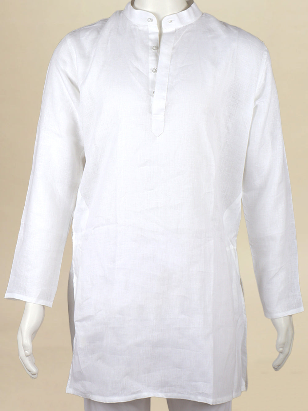 Men Linen Cotton Medium Length Kurta White LC M17