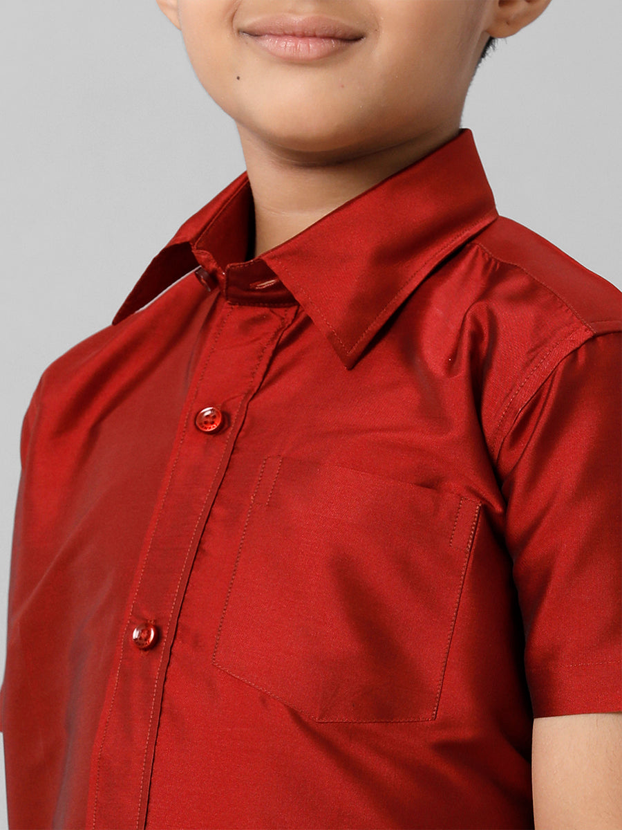 Boys Silk Cotton Red Half Sleeves Shirt K8-Zoom view