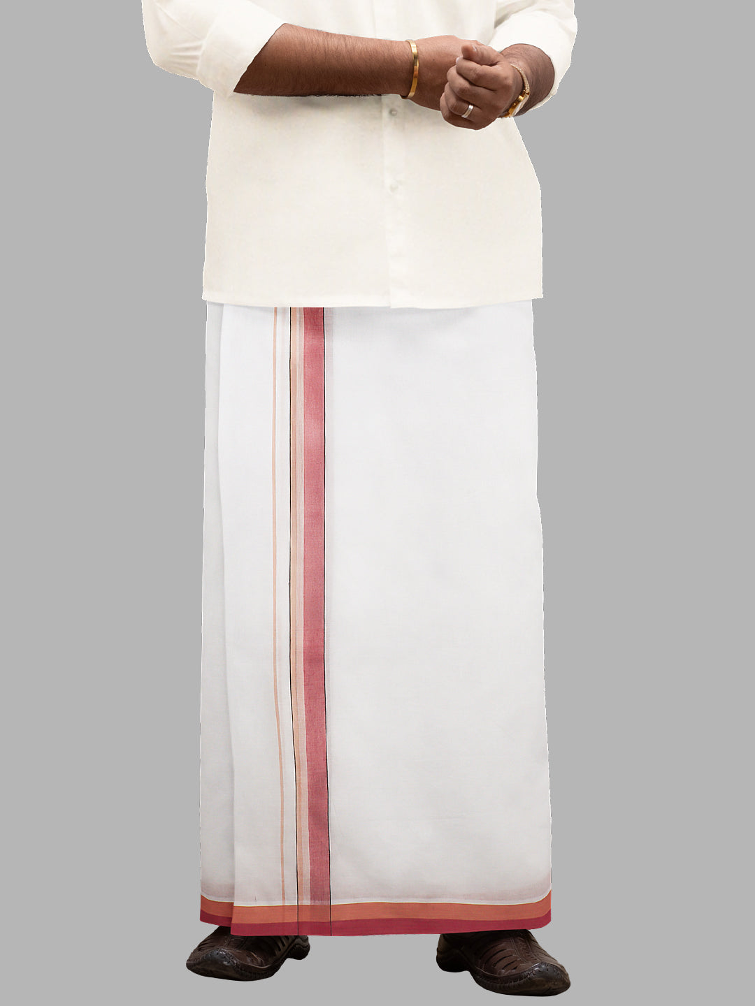 Men Red Fancy Border Double Layer White Dhoti PMF6