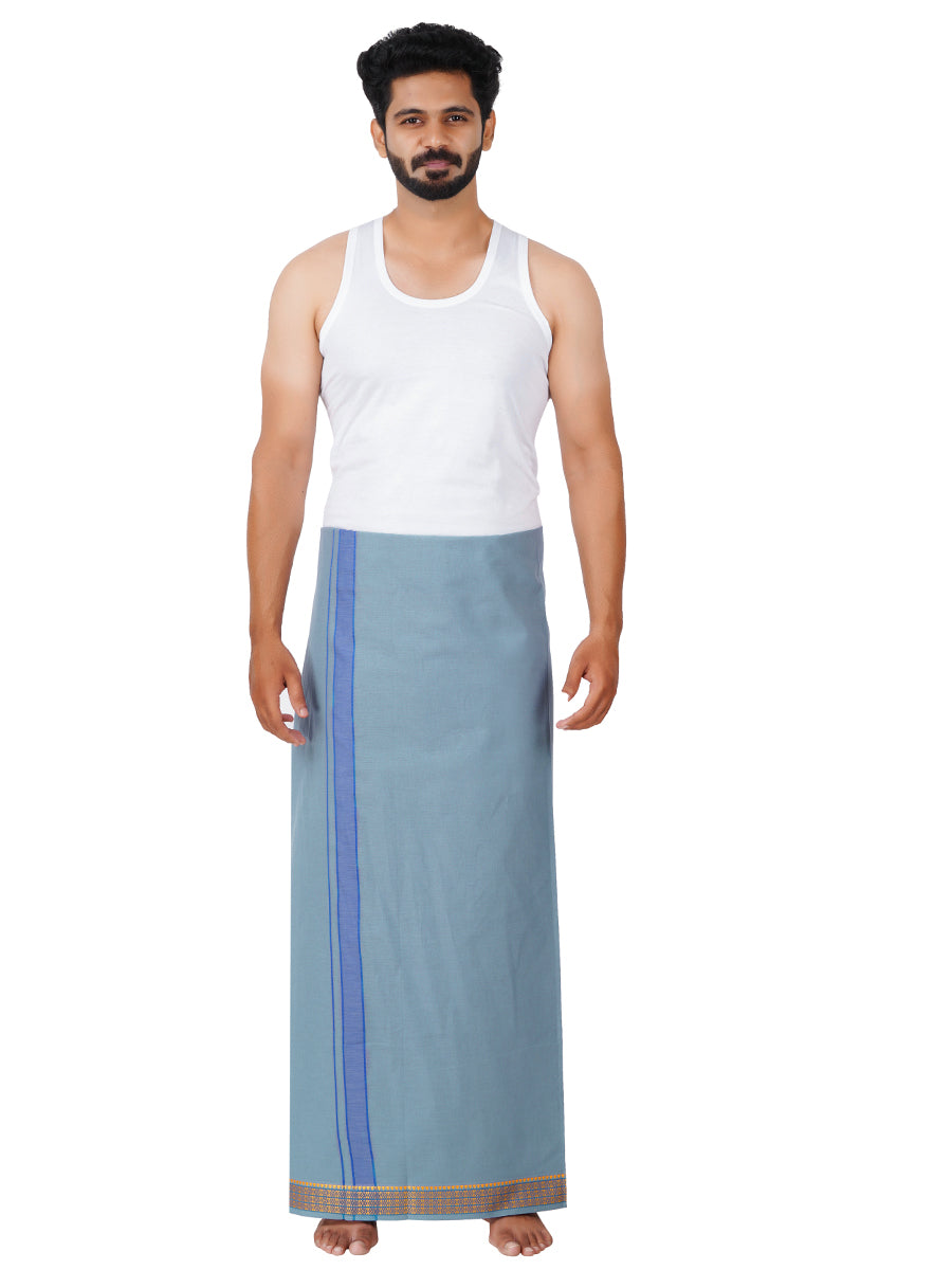 Mens Grey Lungi with Fancy Border Enchant Colour 3-Full viewMens Grey Lungi with Fancy Border Enchant Colour 3-Fukk view