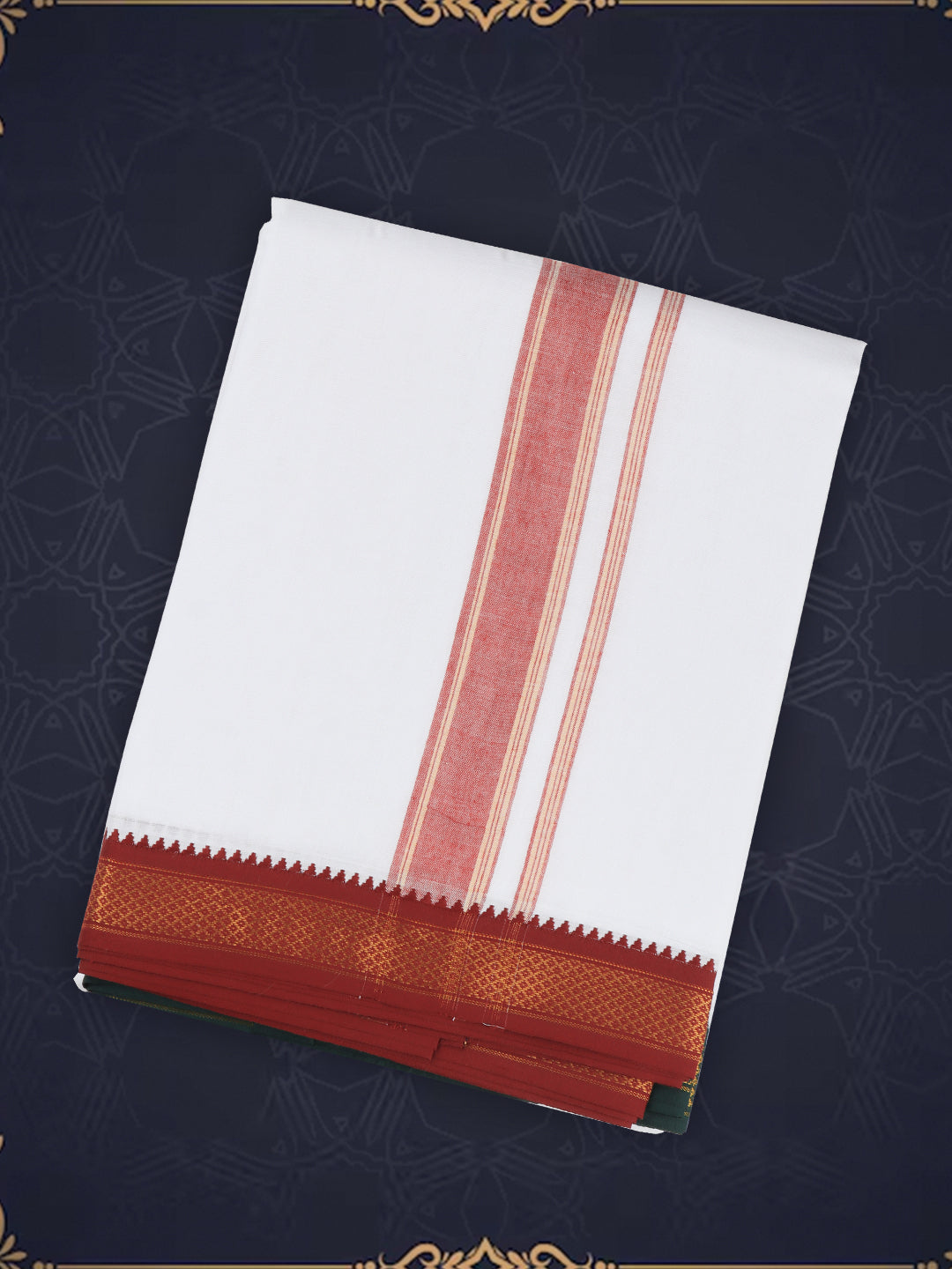 Men Cotton Panchakacham Set White 5Khan Jari Pet (9+5)