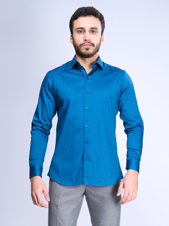 Men Stretch Cotton Shirt Blue FS14