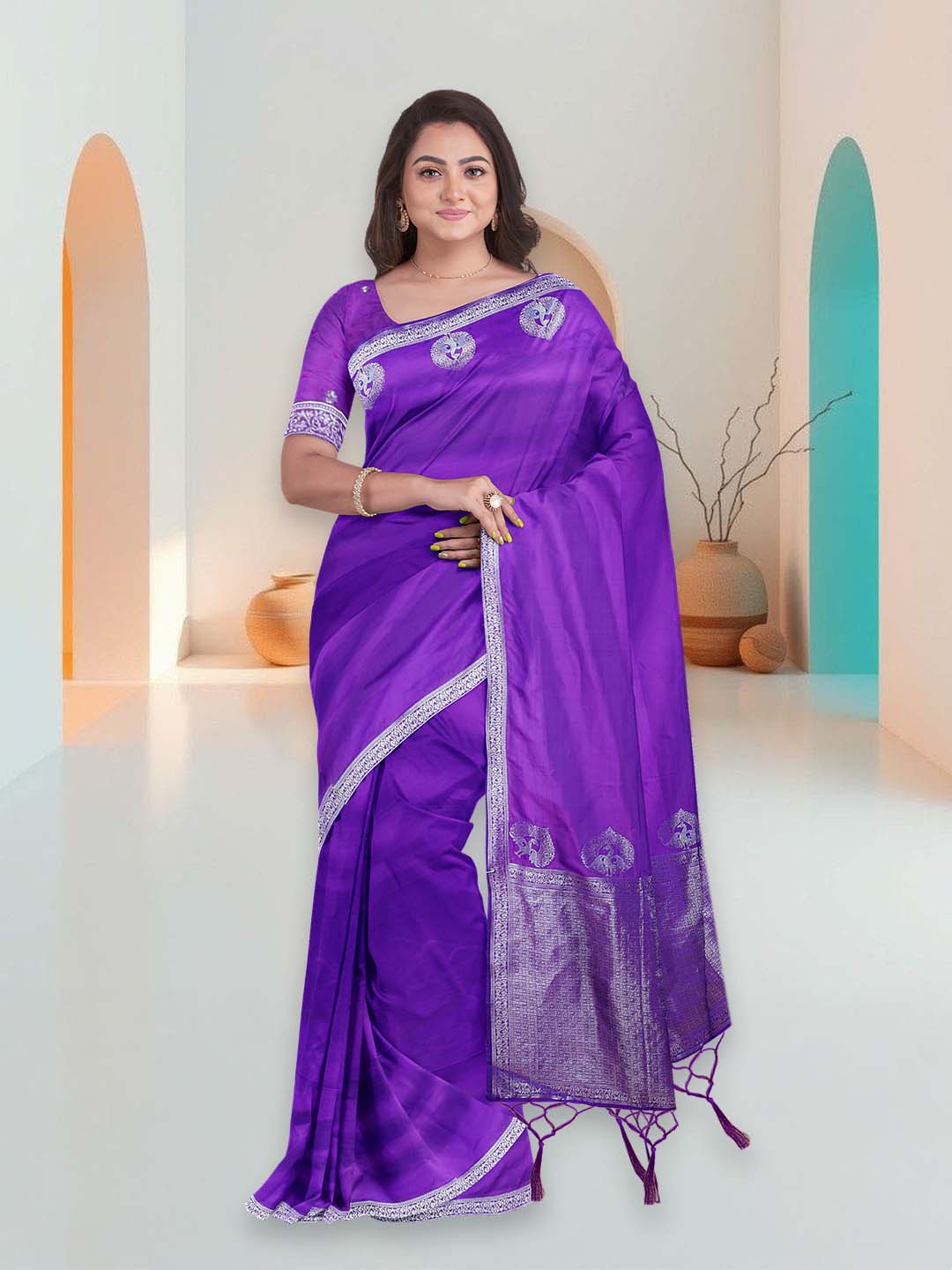 Women Purple Art Silk Printed Saree ASS91
