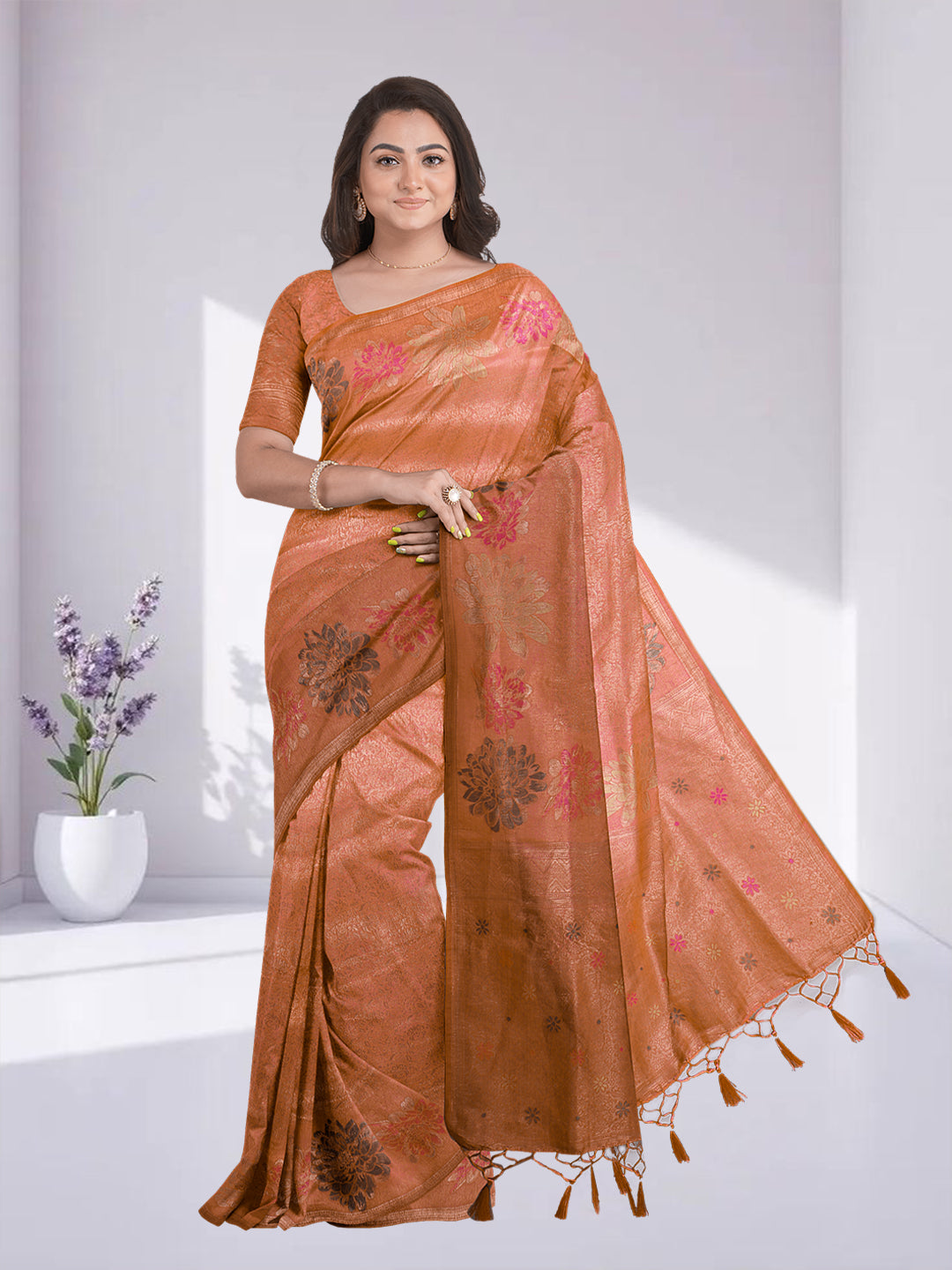 Women Orange Semi Mysore Silk Saree SS367