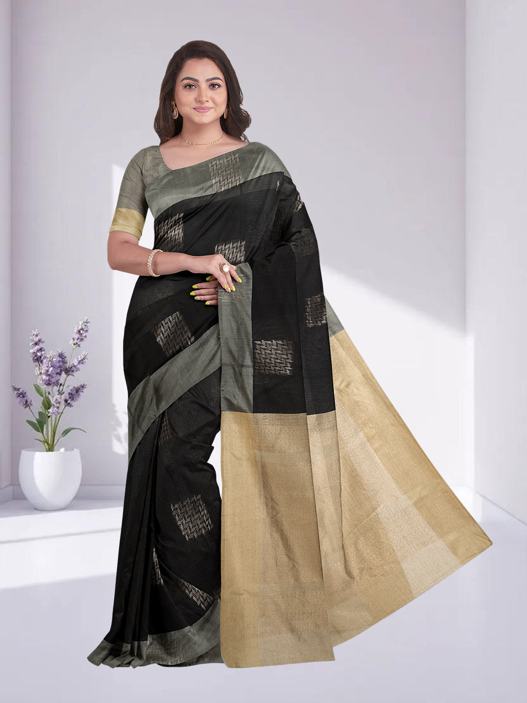 Women Black Kotta Cotton Saree PCS187
