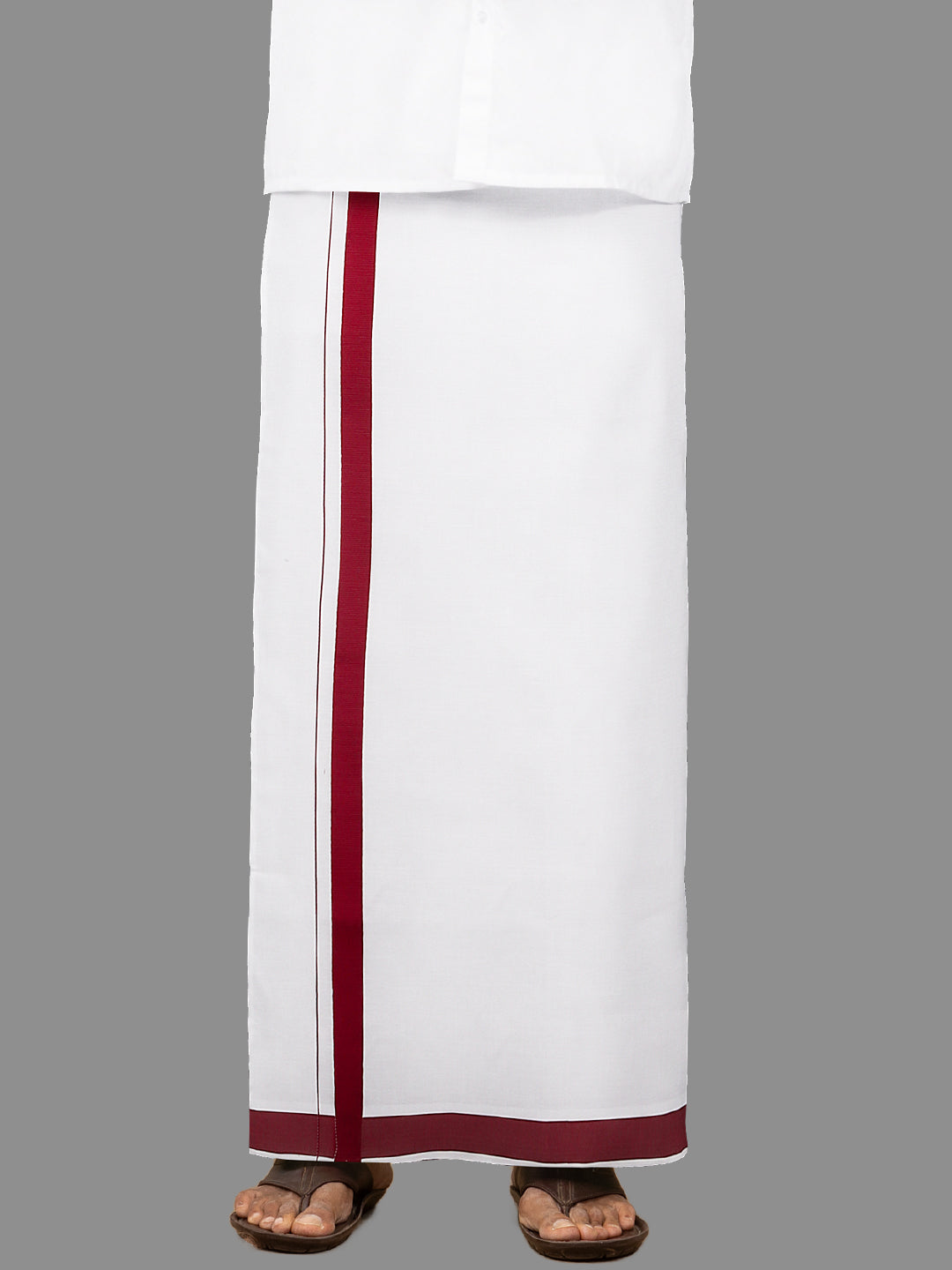 Men White with Maroon Fancy Border Single Layer Dhoti Winner Spl WS03