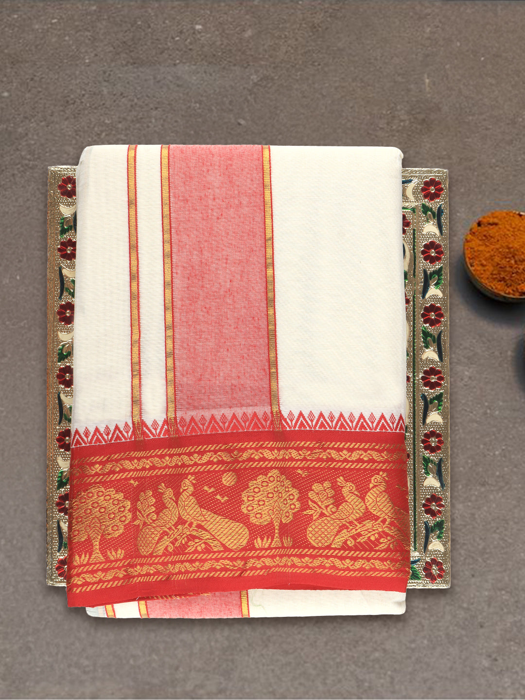 Men Kora Fancy Border Panchakacham Set Kalasam (9+5) K01