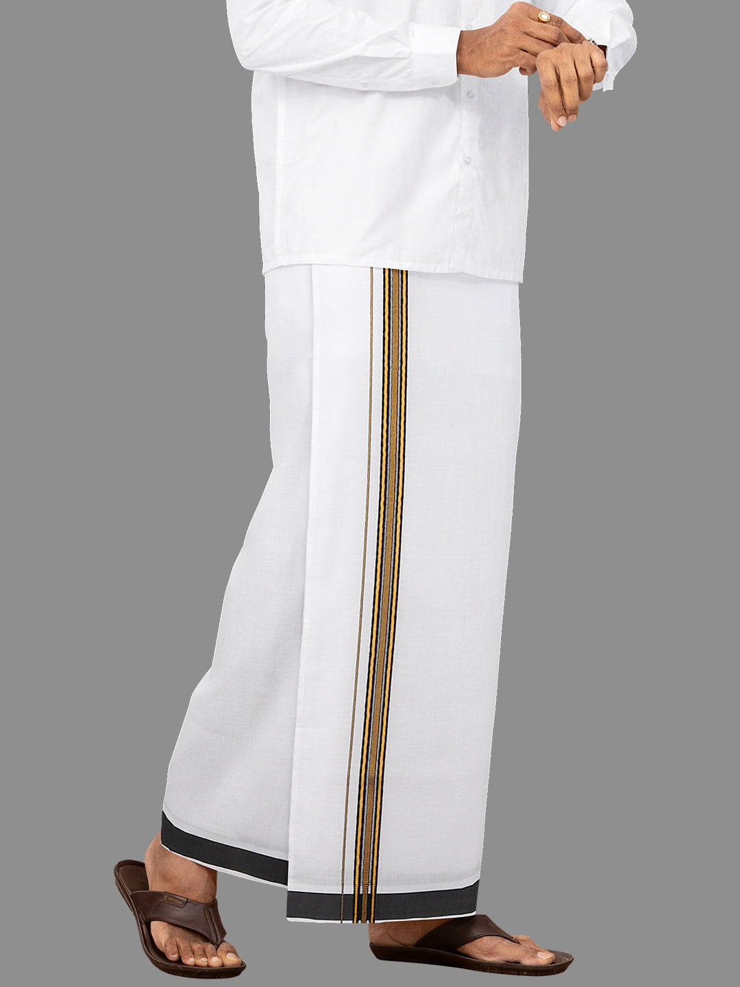 Men Black Fancy Jari Border Single Dhoti WGF01