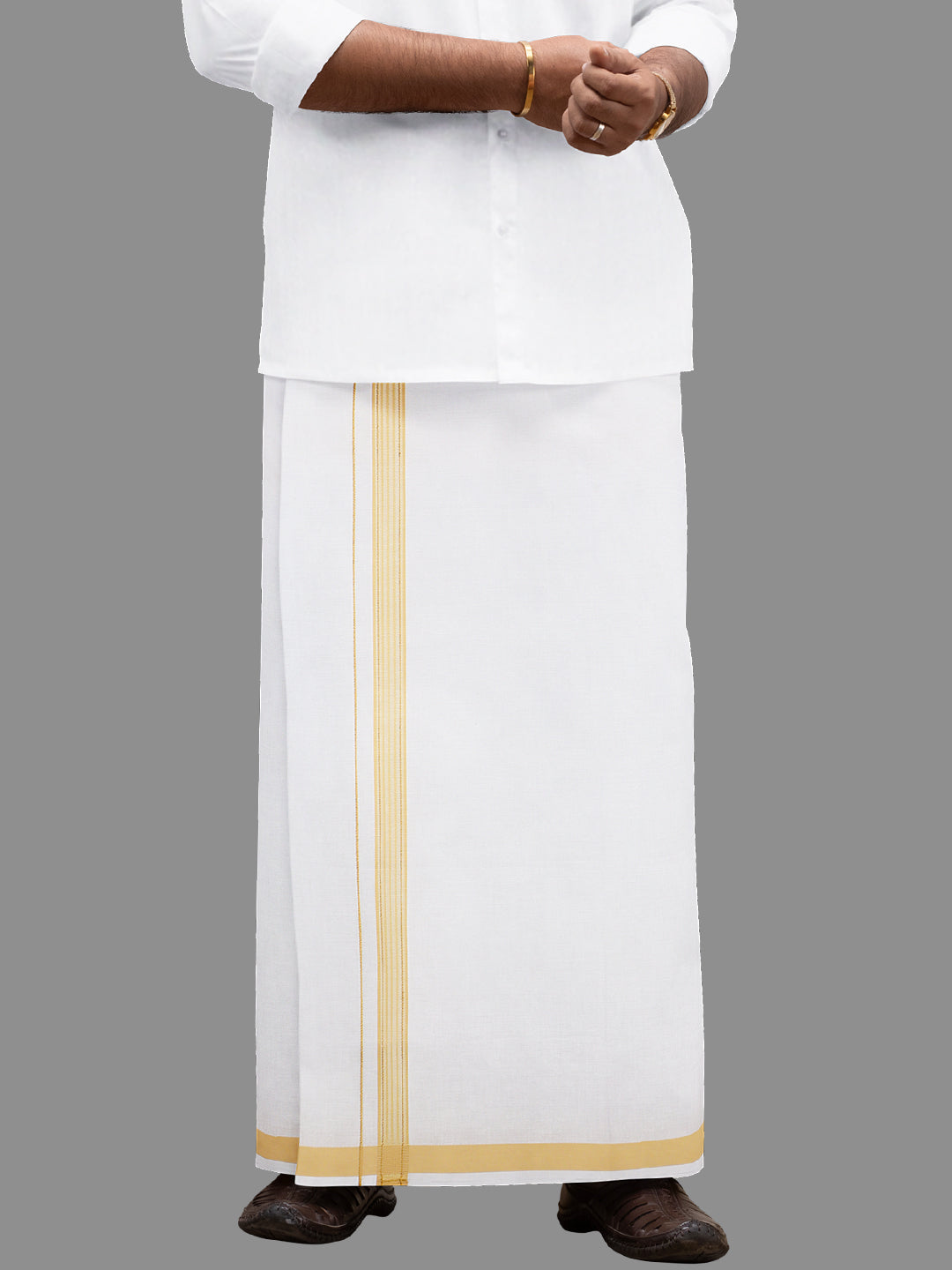 Men Sandal Fancy Jari Border Single Dhoti WGF03