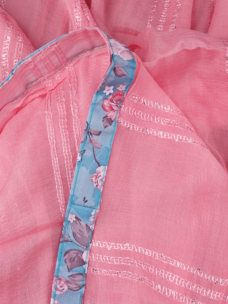 Women's Blue Colour Flower Design Digital Print Threaded Sequin Unstitched Cotton Dress Material DM130