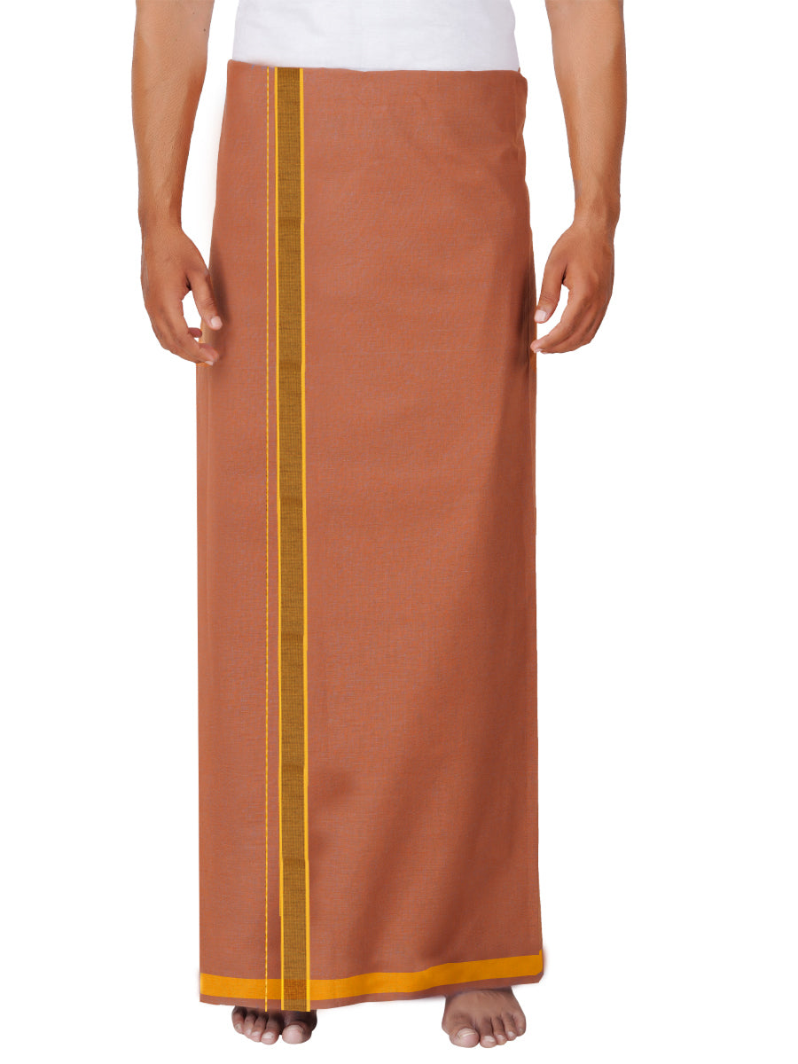 Mens Dark Kaavi Dhoti with Yellow Fancy Border My Trend Colour 3