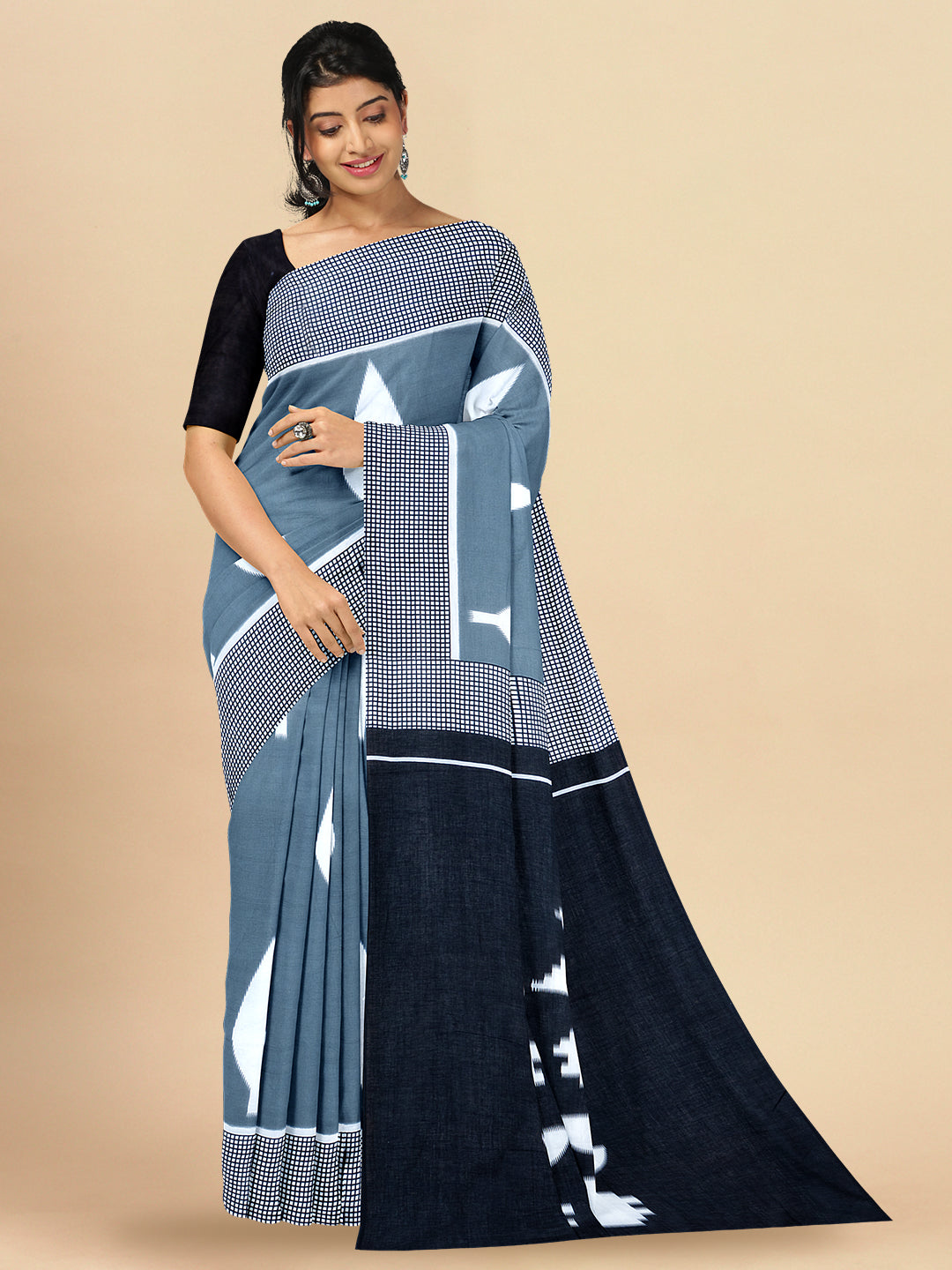 Womens Gorgeous Grey Colour All over Printed Pure Cotton Saree PCS55