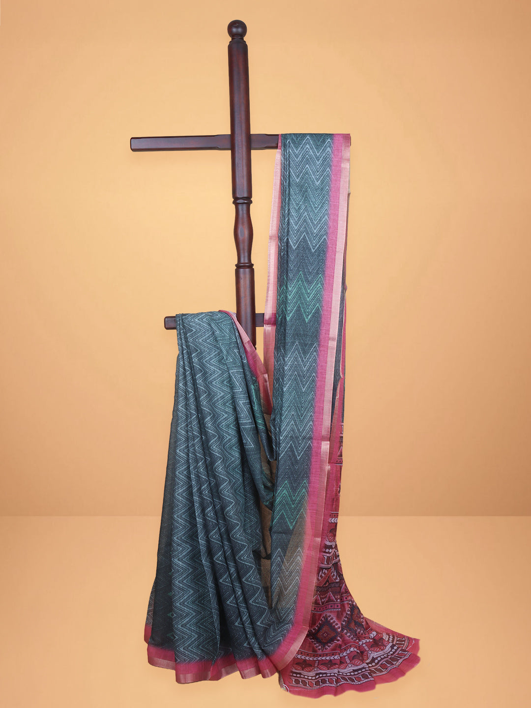 Women Green Semi Linen Saree SL221