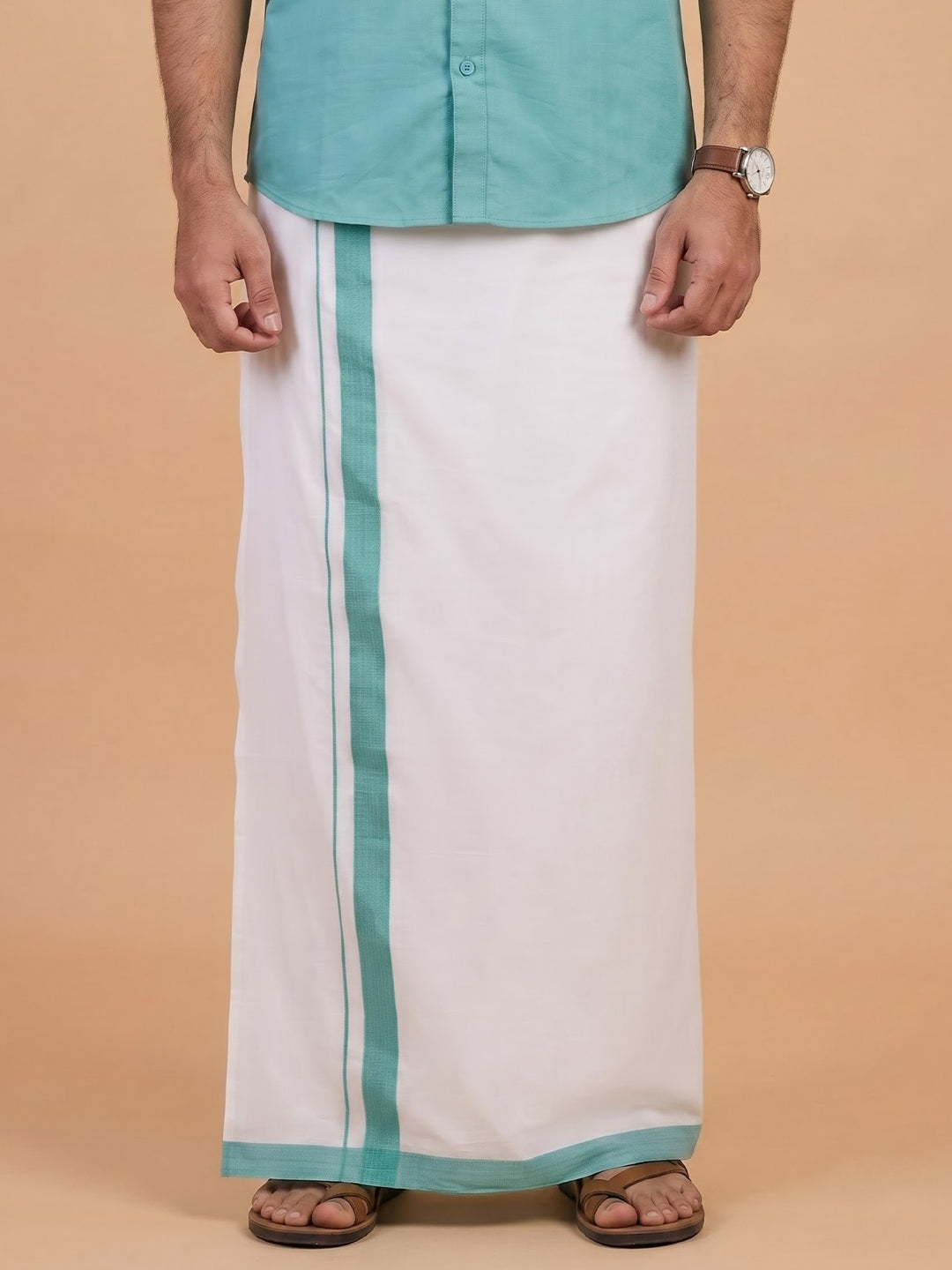 Double Layer 100% Cotton White Kora Dhoti with Colour Border - RSD01