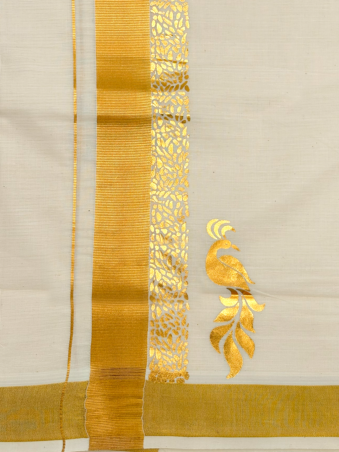 Double Layer Cotton Cream Kora Dhoti With Gold Jari Border - HF Gold HFG08