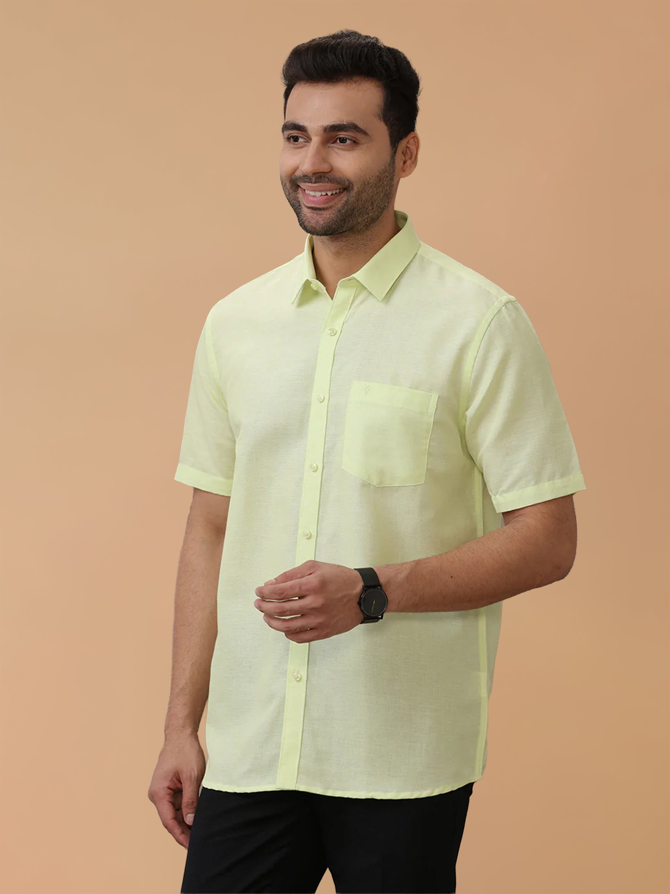 Linen Cotton Light Green Regular Fit Shirt LF3