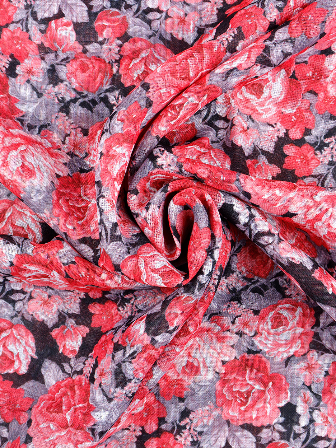 Women's Pink with Black Colour Flower Printed Semi Linen Unstitched Cotton Dress Material DM141