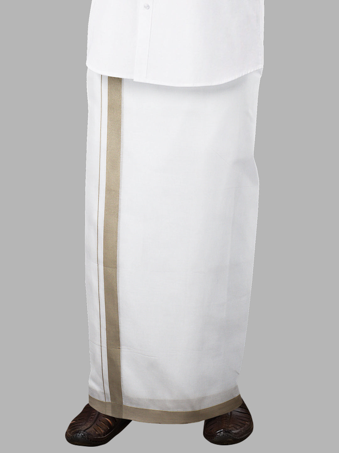 Men Sandal Fancy Border Double Layer White Dhoti SSS02