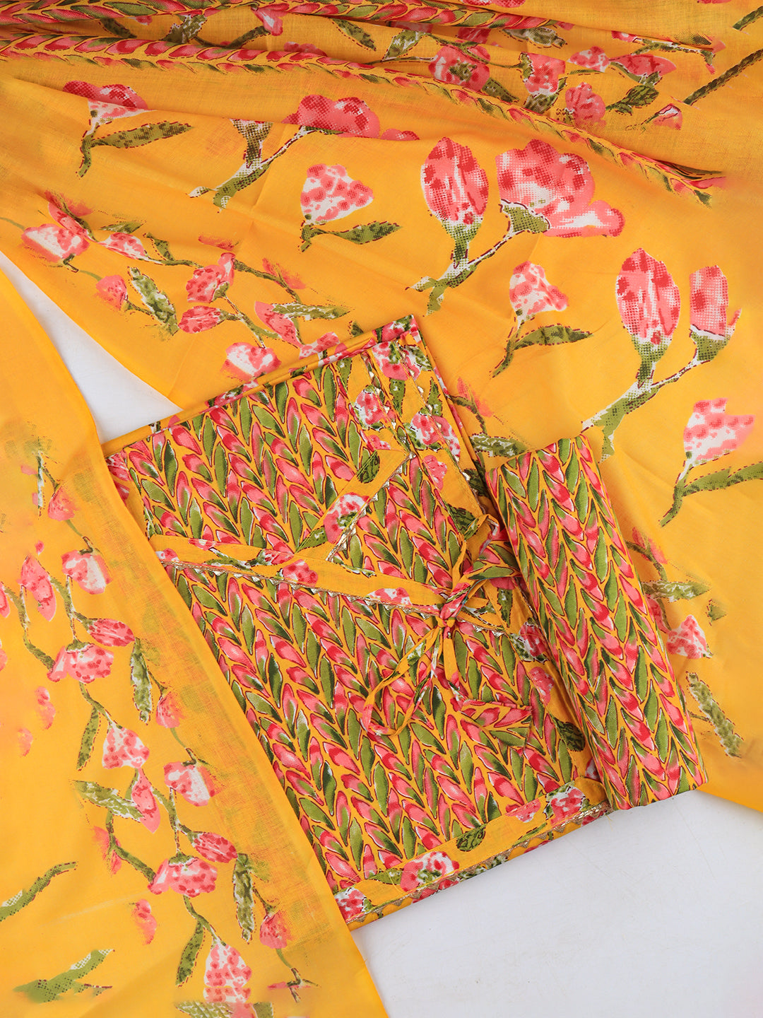 Women Cotton Printed Dress Material Yellow DM265