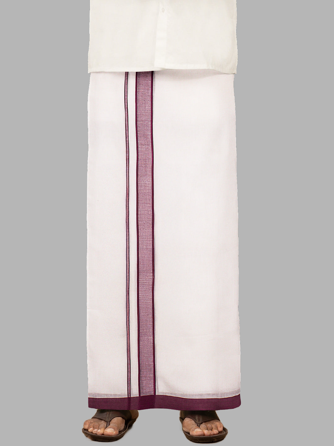 Men Maroon Fancy Border Double Layer White Dhoti RP6