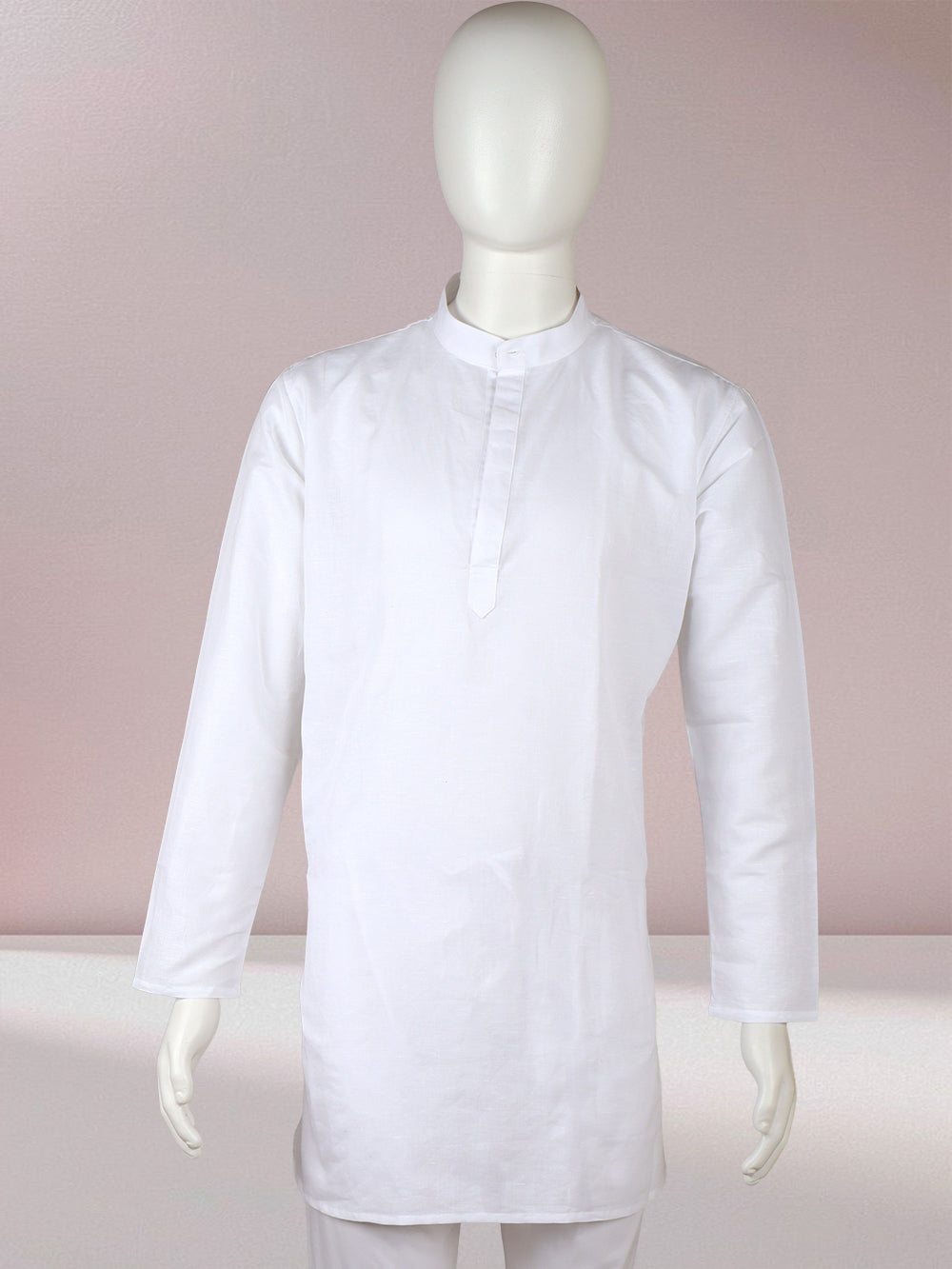 Men Pure Linen Medium Length Kurta White PL M17