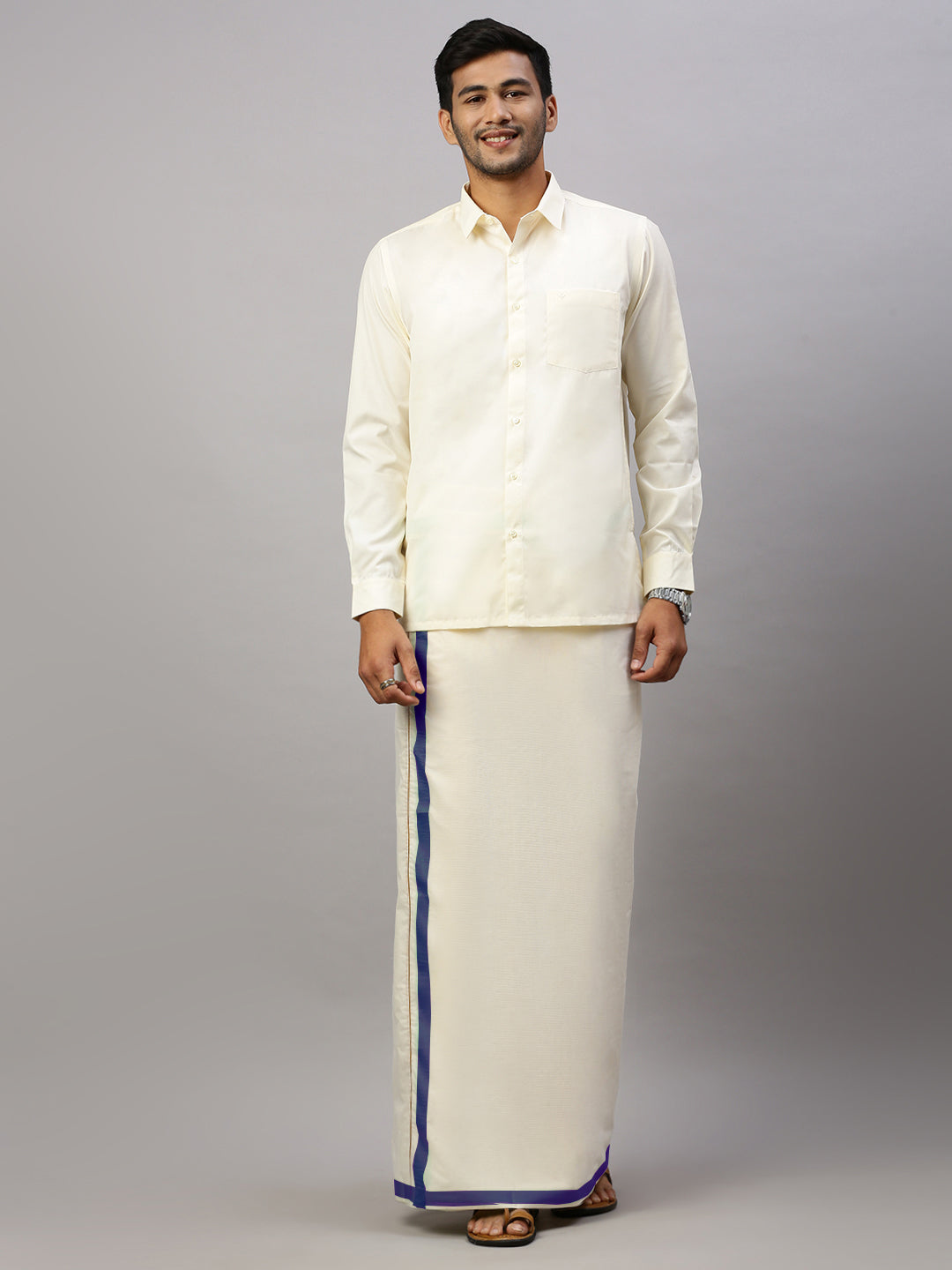 Men Navy Fancy Jari Border Double Layer Dhoti Lark SPL LS09