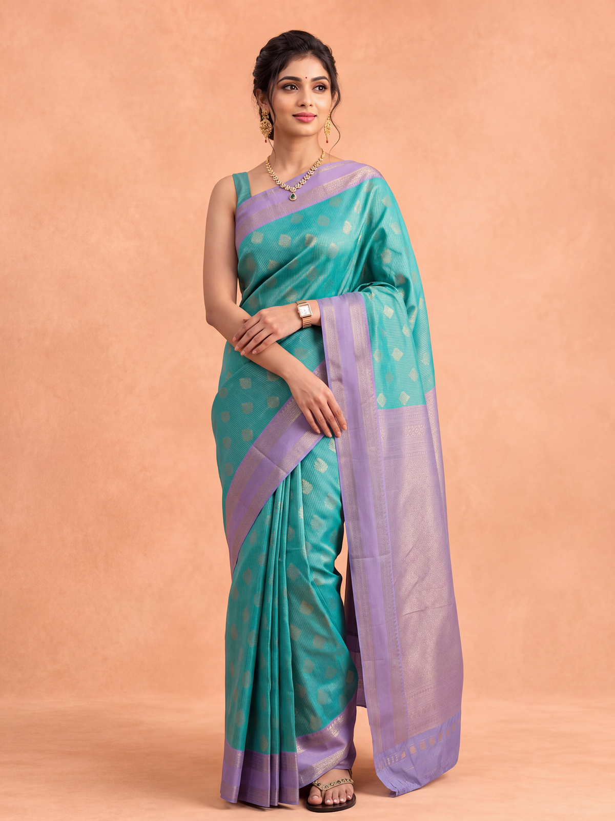 Women Art Silk Green with Purple Saree ASS155