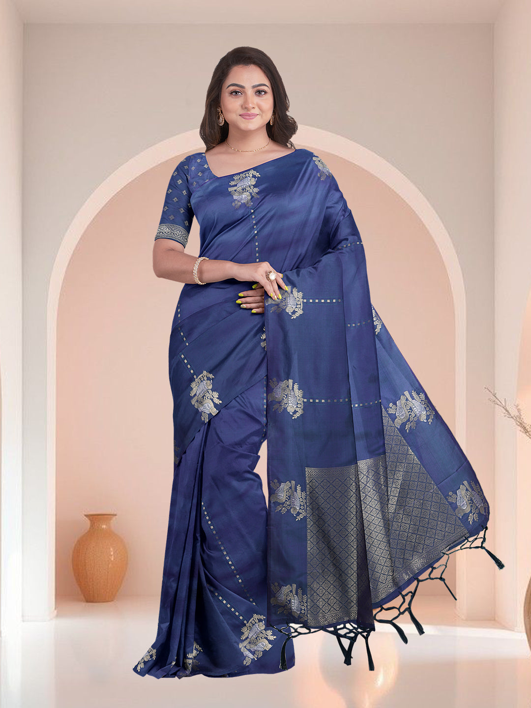 Women Blue Semi Silk Saree SS361