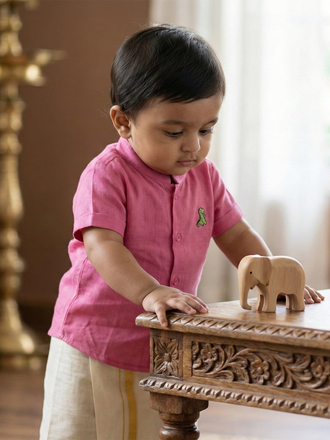Born Baby Traditional Shirt with Dhoti and Panchakacham Set Pink